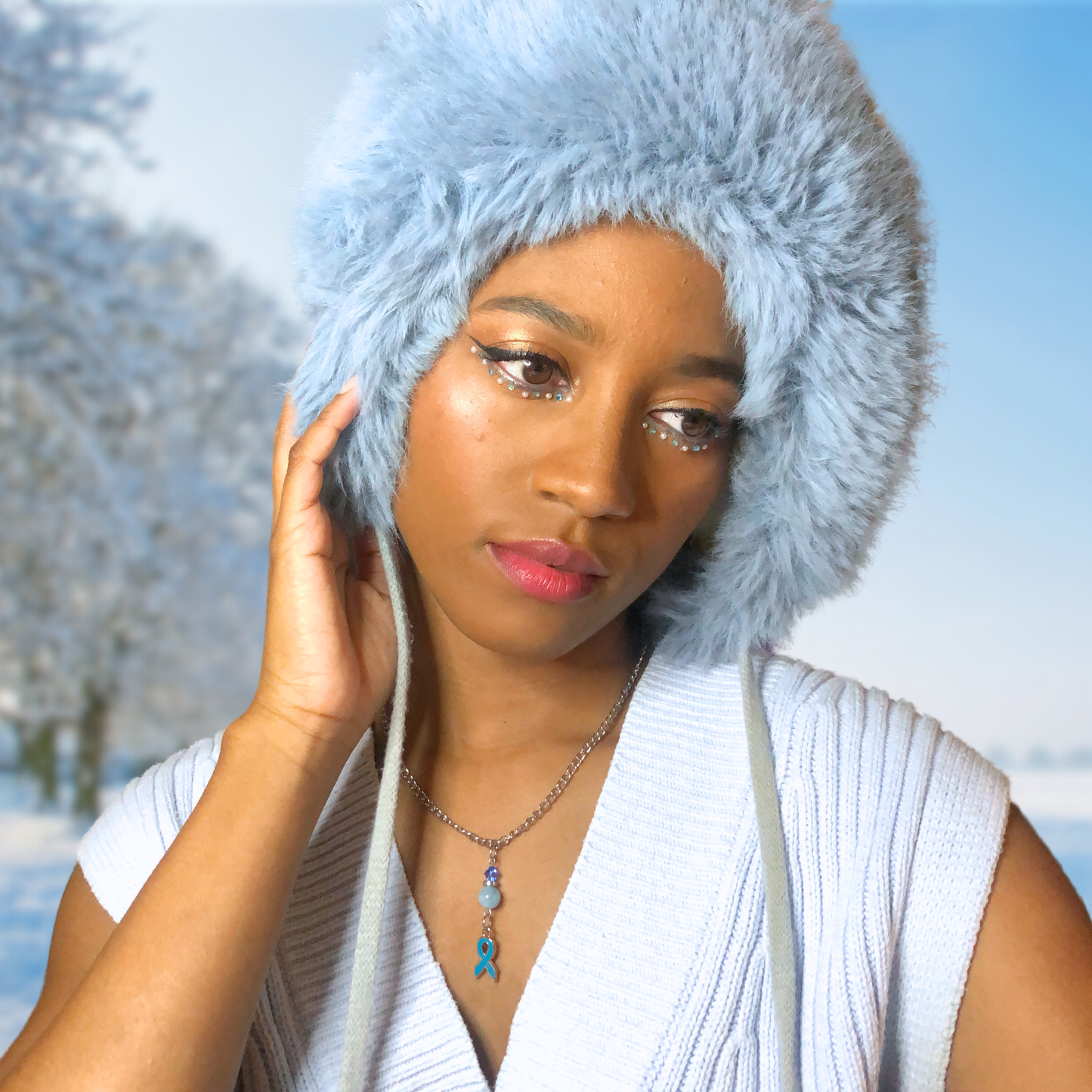 Light Blue Awareness Ribbon Necklace